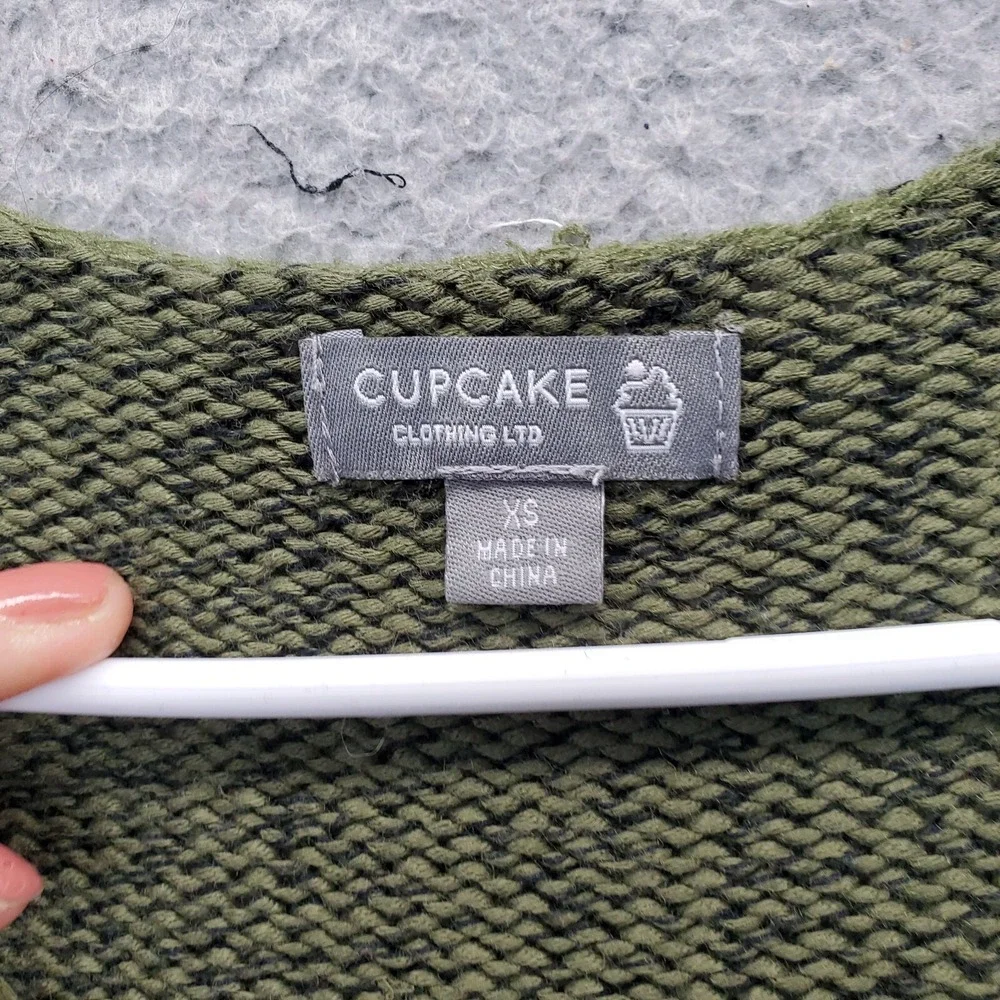 Cupcake Sweater Womens XS Green Knitted‎ Elbow Patch V-Neck Long Sleeve Pullover